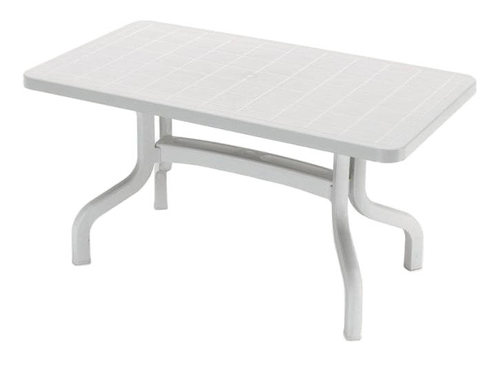Mesa rectangular plegable con pata central de 140x80 cm.