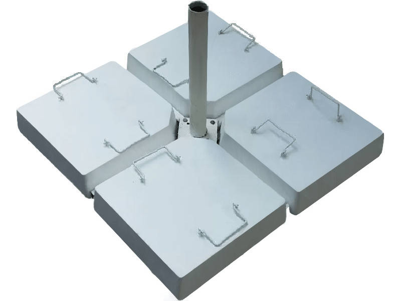 Base de Parasol con soporte lateral - cruz de acero con baldosones especiales de cemento aprox 150 kg