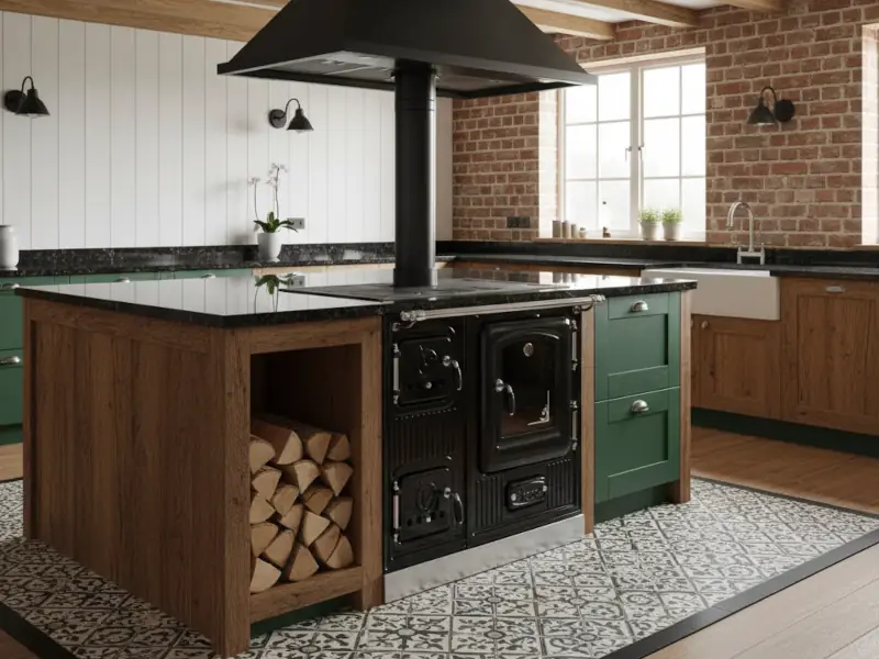 Cocina a leña de fundición enlozada