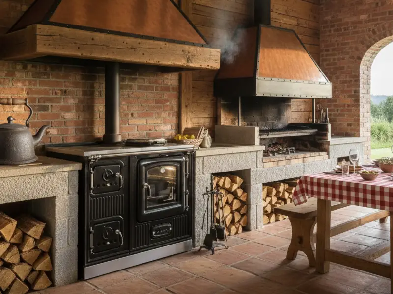 Cocina a leña de fundición enlozada